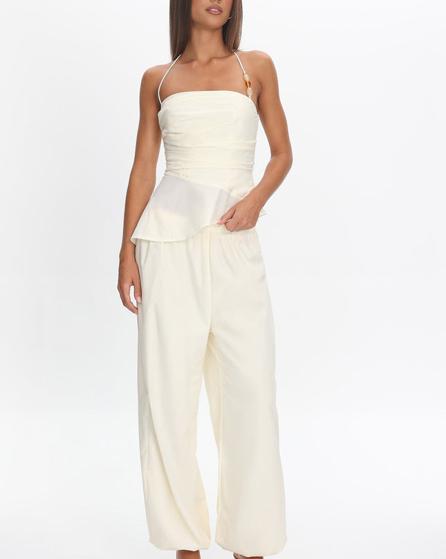Cream Drawstring Balloon Pants