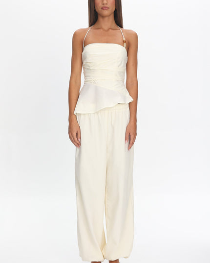 Cream Drawstring Balloon Pants