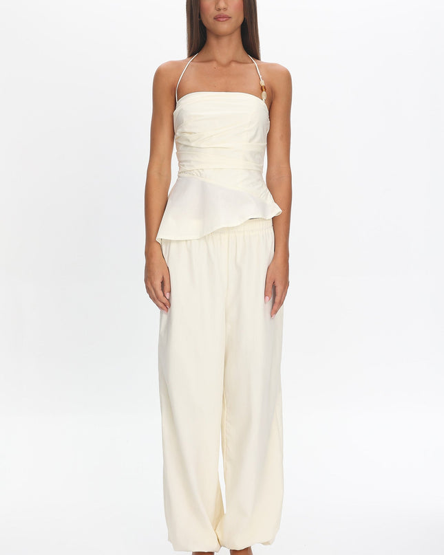 Cream Drawstring Balloon Pants
