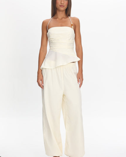 Cream Drawstring Balloon Pants