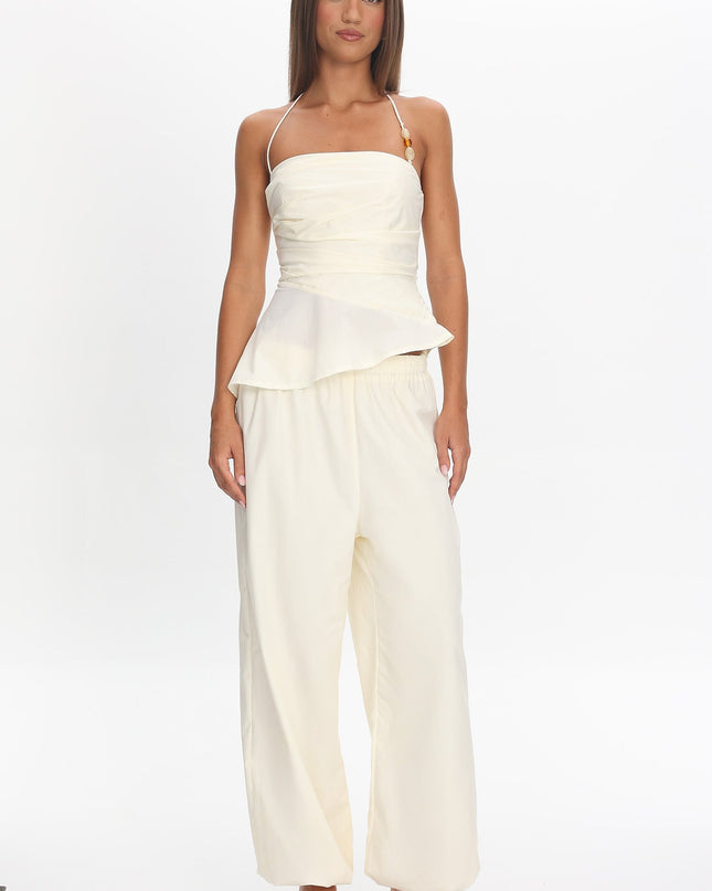 Cream Drawstring Balloon Pants