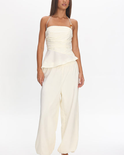 Cream Asymmetric Ruched Top