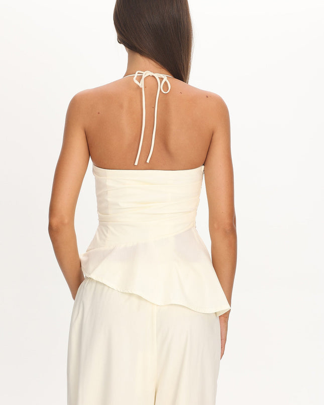 Cream Asymmetric Ruched Top