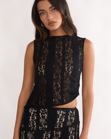 Black Asymmetric Hem Top Lace