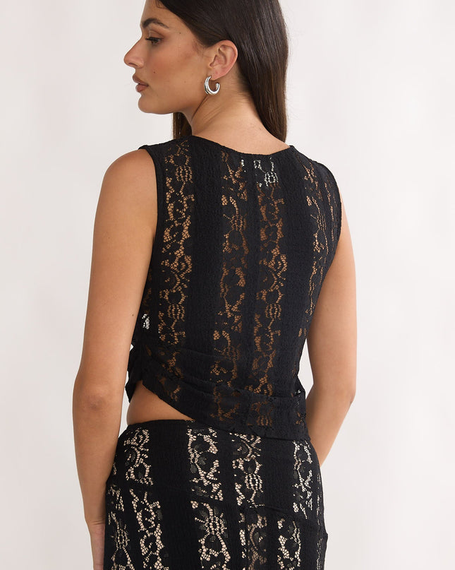 Black Asymmetric Hem Top Lace