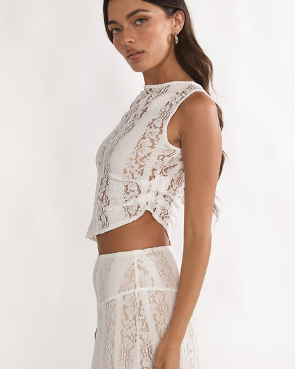 White Asymmetric Hem Top Lace