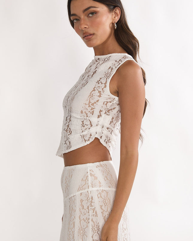 White Asymmetric Hem Top Lace