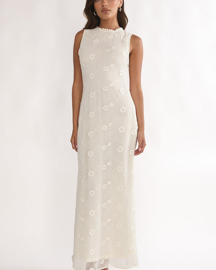 Oat Sleeveless Crochet Maxi Dress