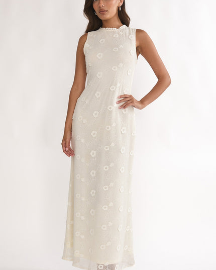 Oat Sleeveless Crochet Maxi Dress