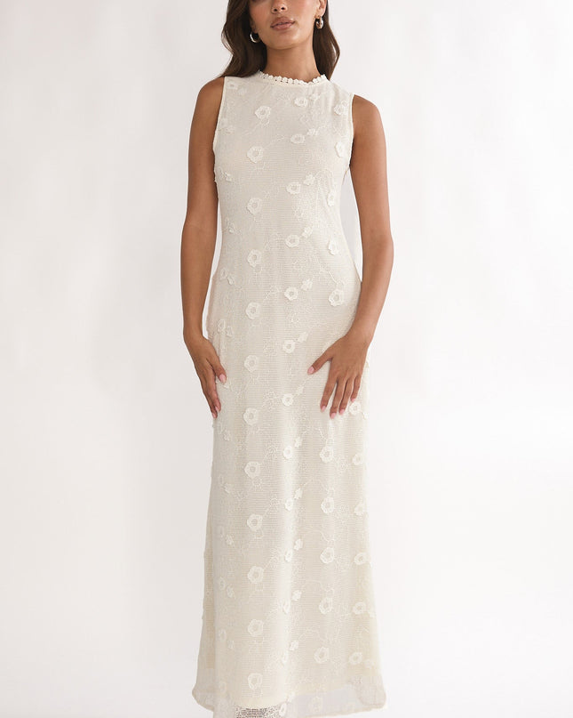 Oat Sleeveless Crochet Maxi Dress