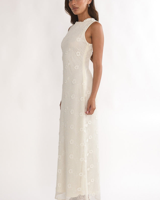 Oat Sleeveless Crochet Maxi Dress