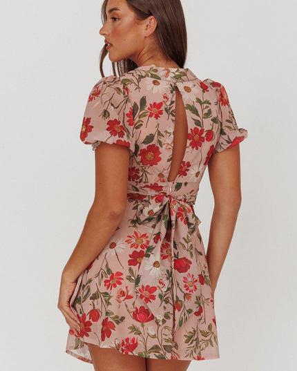 Beige Twist Bust Mini Dress Floral