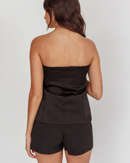 Black Strapless Gold Button Top