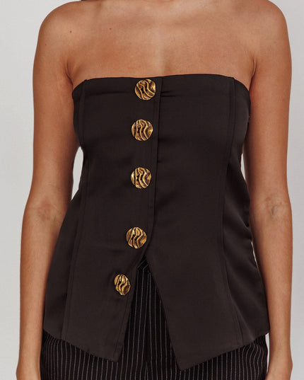 Black Strapless Gold Button Top