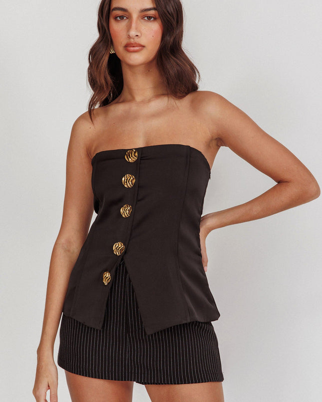 Black Strapless Gold Button Top