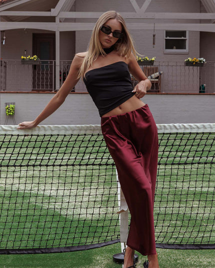 Wine Satin Maxi Skirt