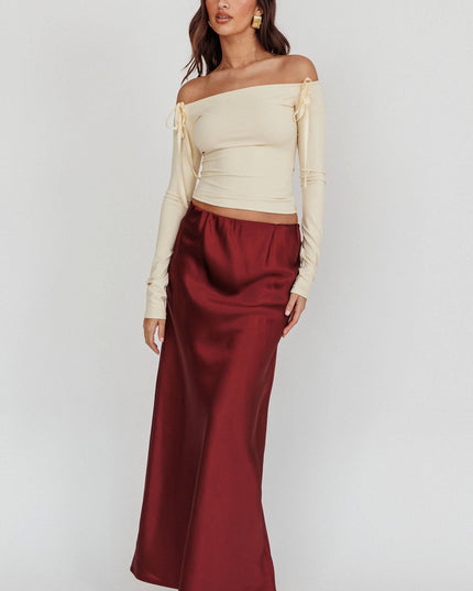 Wine Satin Maxi Skirt