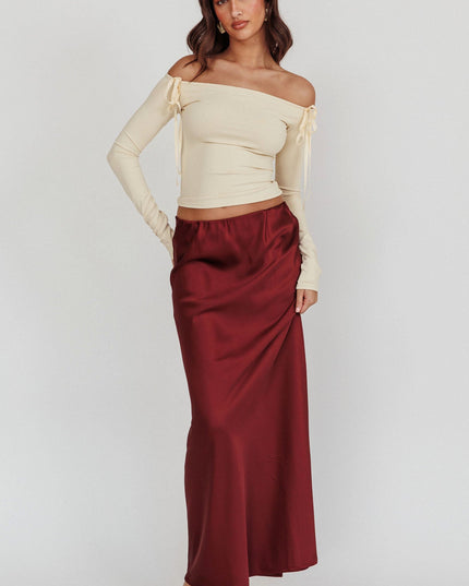 Wine Satin Maxi Skirt
