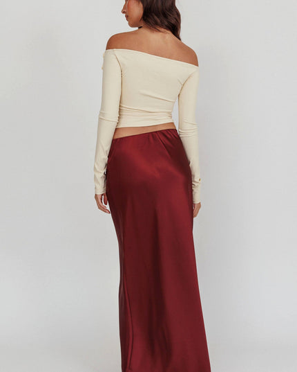 Wine Satin Maxi Skirt