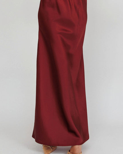 Wine Satin Maxi Skirt