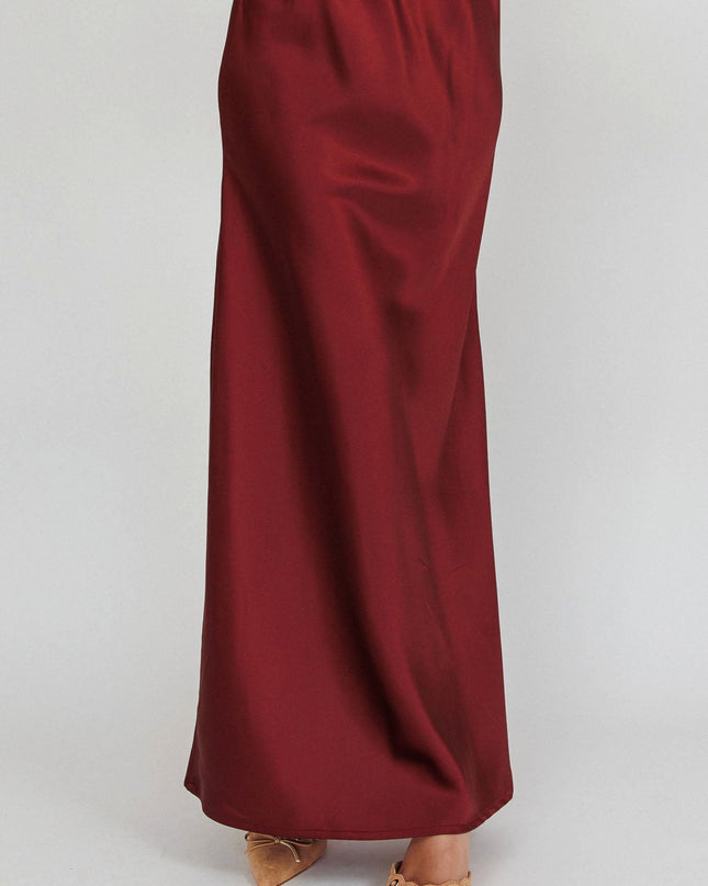 Wine Satin Maxi Skirt
