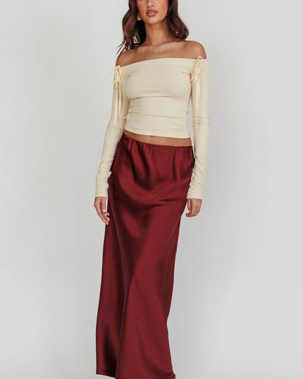 Wine Satin Maxi Skirt