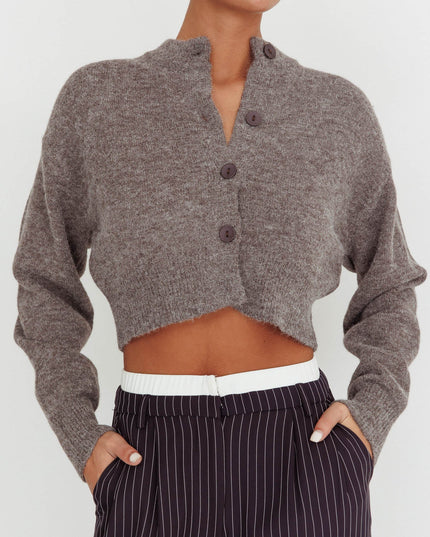 Grey Drop Shoulder Crop Cardigan