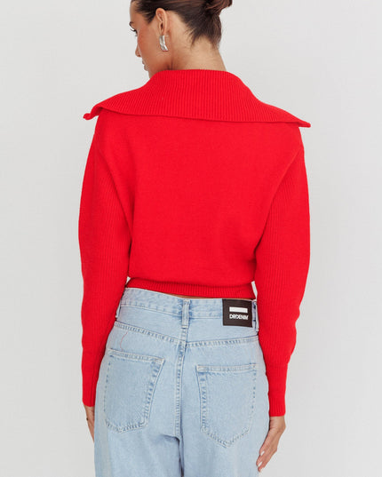 Red Zipper Knit Pullover