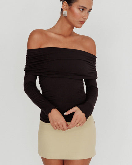 Black Off-Shoulder Long Sleeve Top