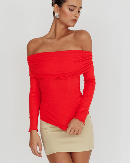 Red Off-Shoulder Long Sleeve Top