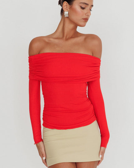 Red Off-Shoulder Long Sleeve Top