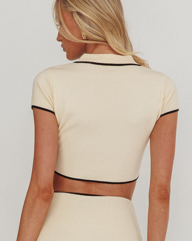 Cream Collared Knit Crop Top
