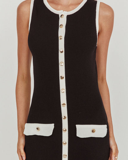 Black Faux Placket Knit Maxi Dress