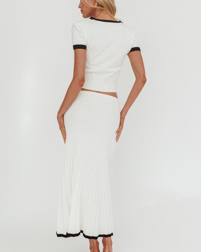 White Ribbed Knit Maxi Skirt