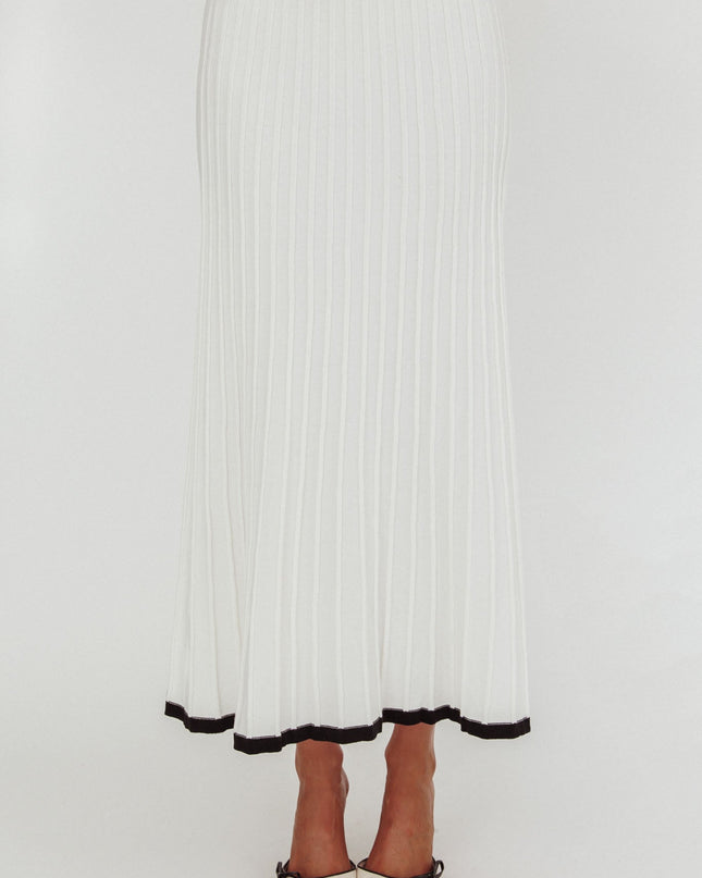 White Ribbed Knit Maxi Skirt