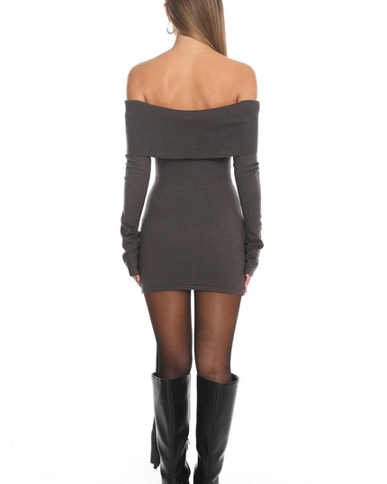 Grey Off-Shoulder Hip Tie Mini Dress