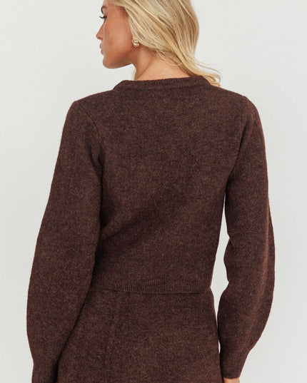 Gold Button Pocket Cardigan Coffee
