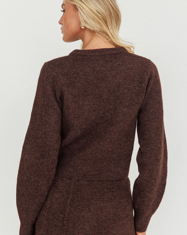 Gold Button Pocket Cardigan Coffee