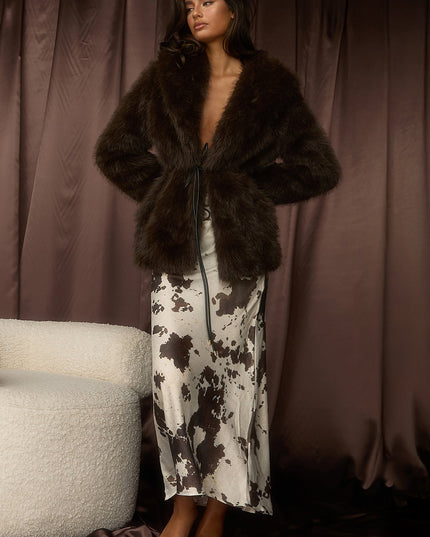 Print Tie Maxi Skirt Cow