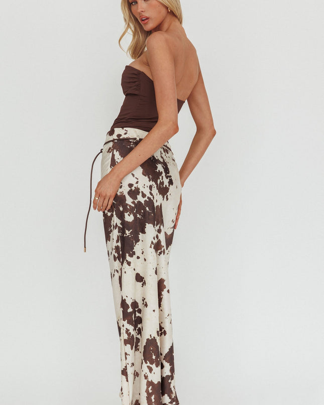 Print Tie Maxi Skirt Cow