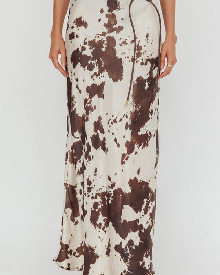 Print Tie Maxi Skirt Cow