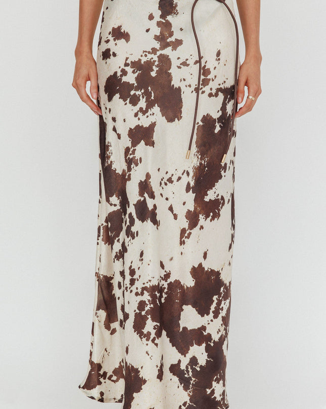 Print Tie Maxi Skirt Cow