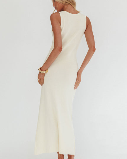 Cream Gold Button Knit Maxi Dress