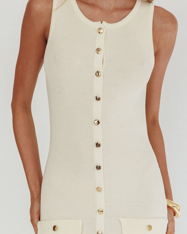 Cream Gold Button Knit Maxi Dress