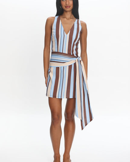 Blue Striped Tie-Waist Mini Dress