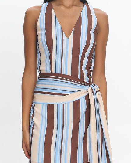 Blue Striped Tie-Waist Mini Dress