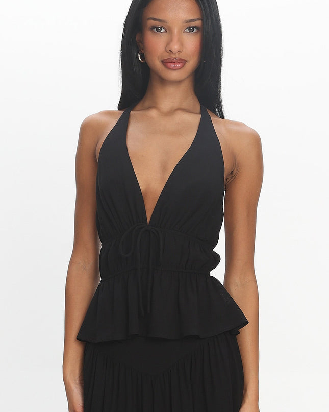 Black Peplum Halter Top