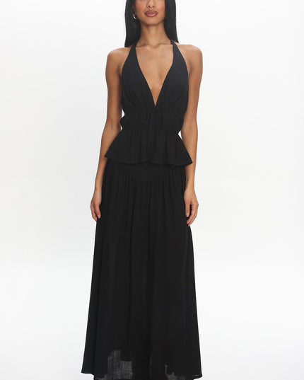Black Peplum Halter Top