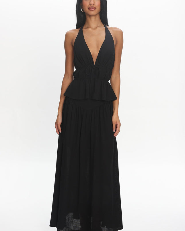 Black Peplum Halter Top