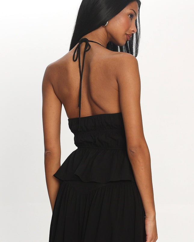 Black Peplum Halter Top